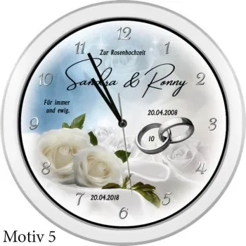 10 Jahre verheiratet - Weiße Hochzeitsuhr mit Namen